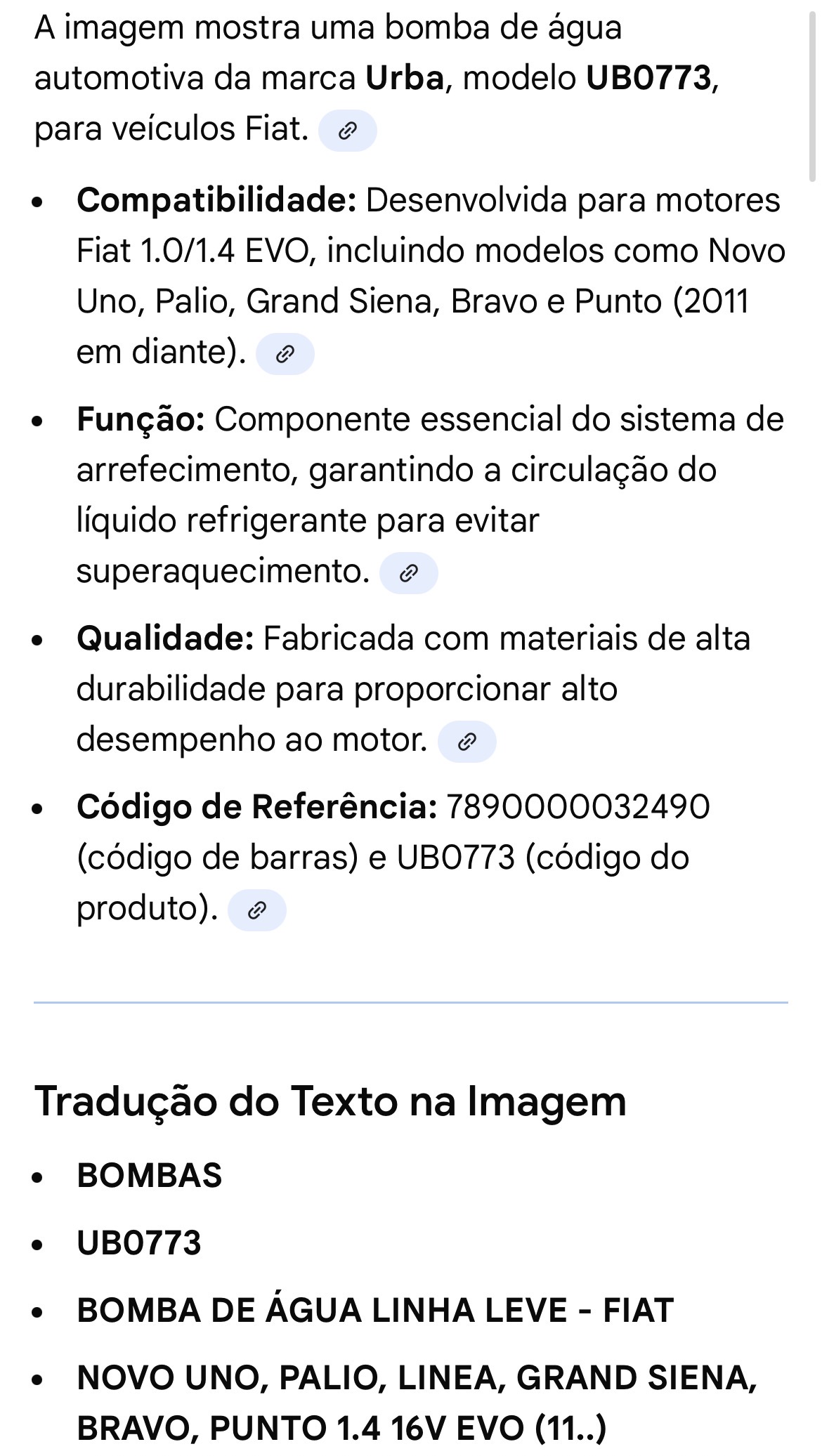Bomba d'Água Urba UB0773 para Fiat 500 e Grand Siena - Imagem 3