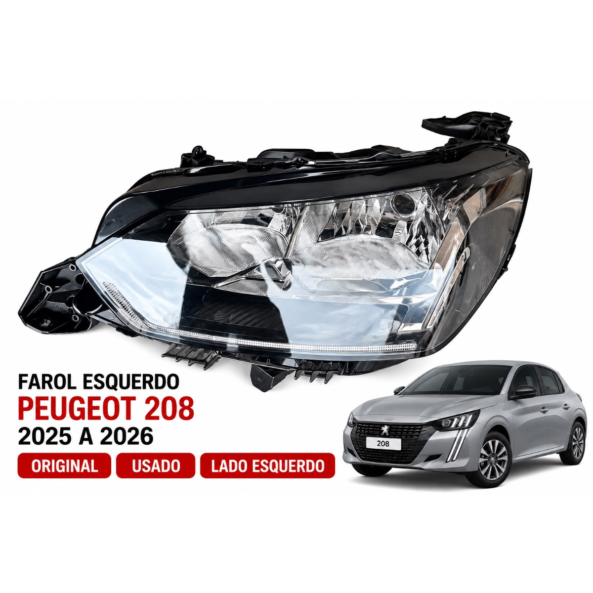 Farol Esquerdo Peugeot 208 2025 2026 Original Sem Led