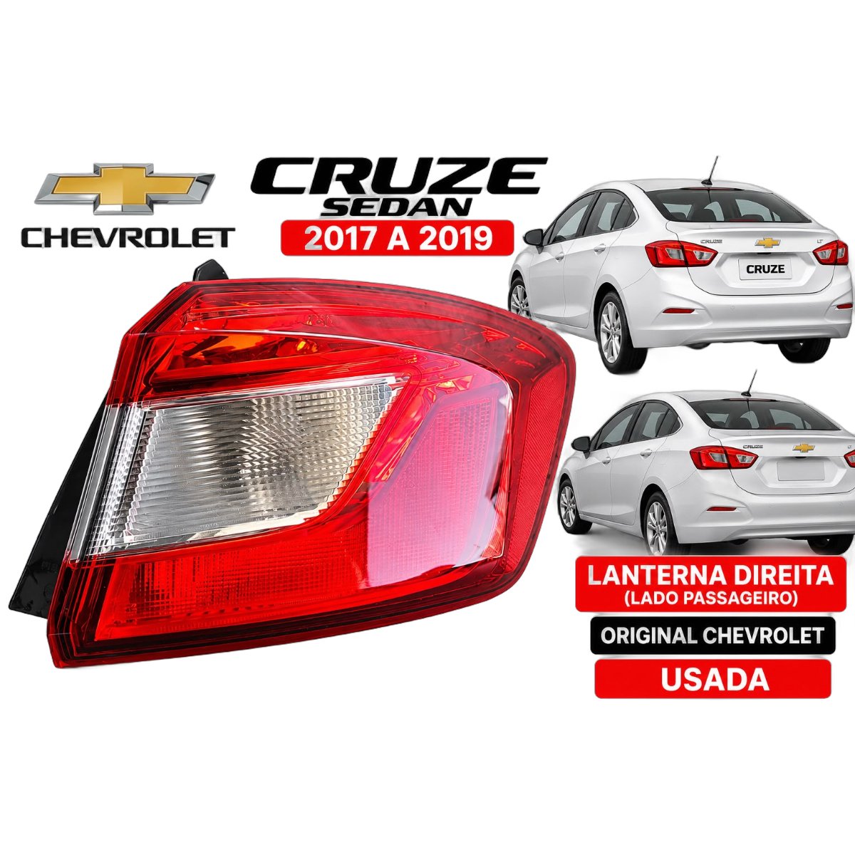 Lanterna Cruze Sedan 2017 A 2021 Original Direita Sem Led Direito/passageiro Vermelho