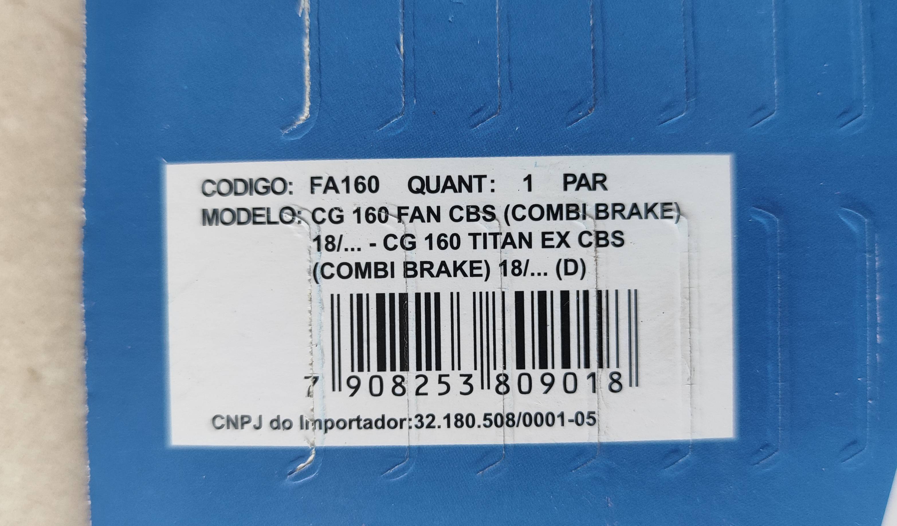 PASTILHA DE FREIO COMBINADO  HONDA 160 - Imagem 2