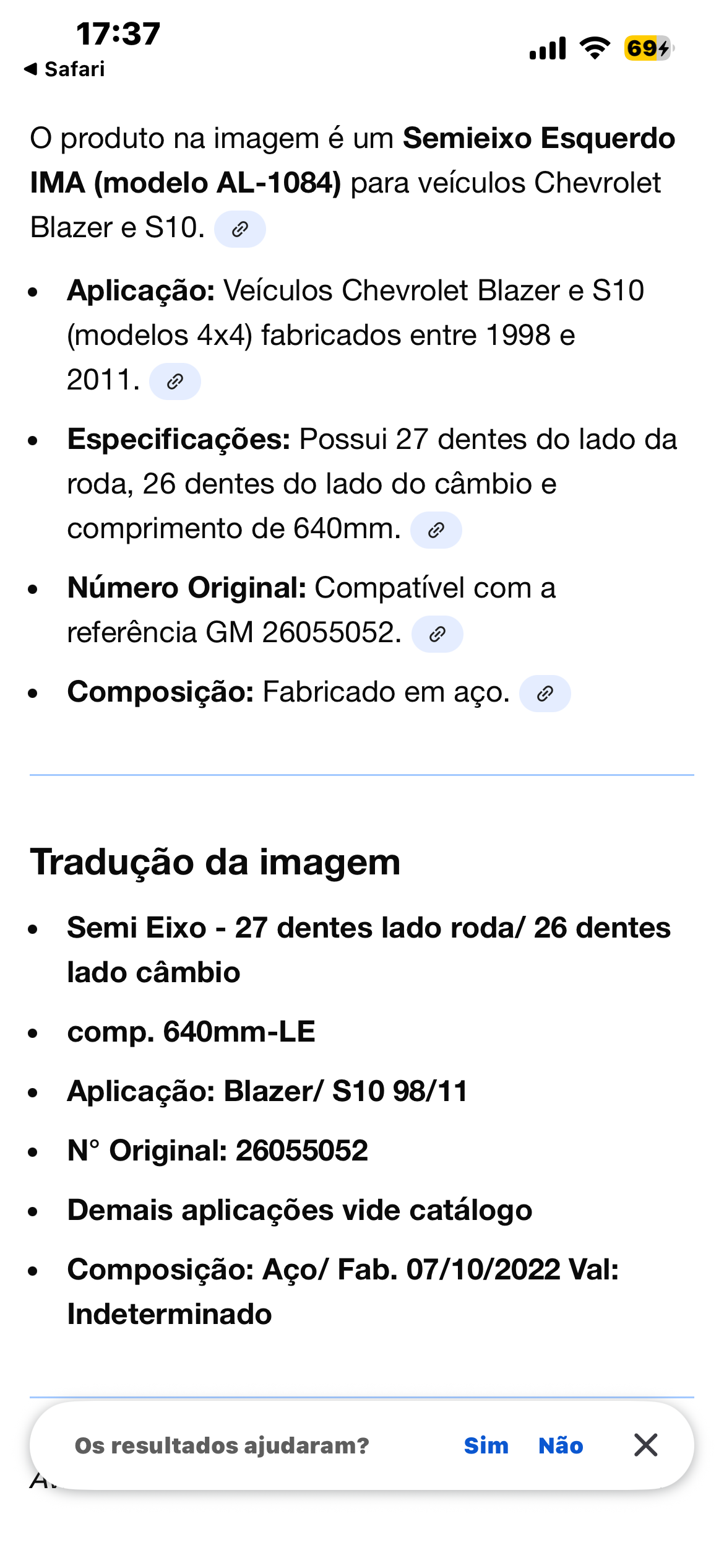 Semi Eixo Completo LE 640Mm - S10 Blazer 4X4 - Imagem 2