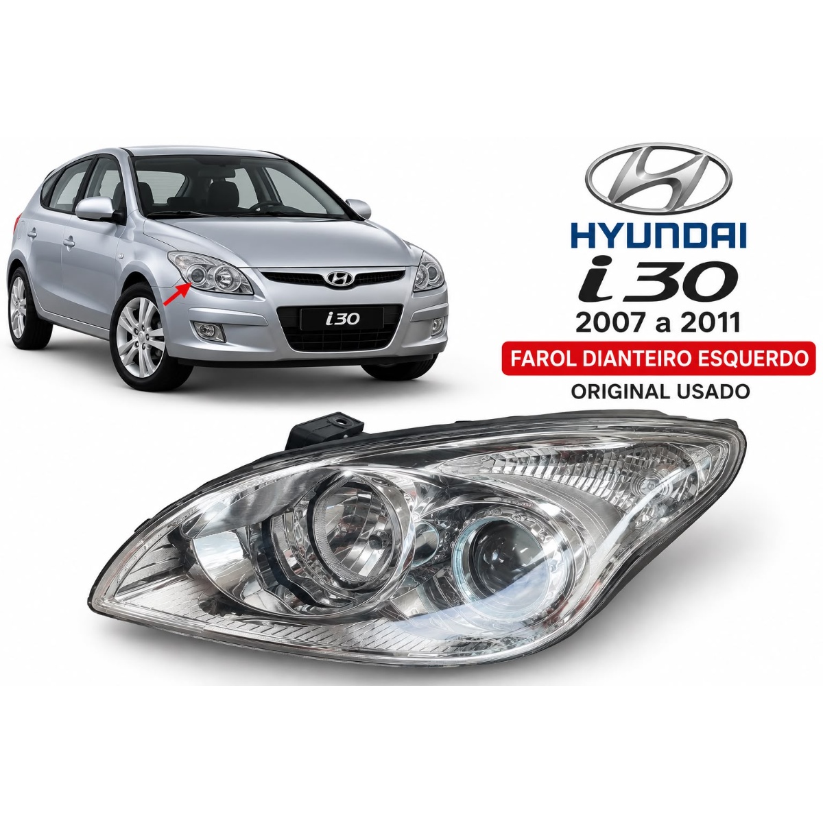 Farol Esquerdo I30 2007 a 2011 Original Usado