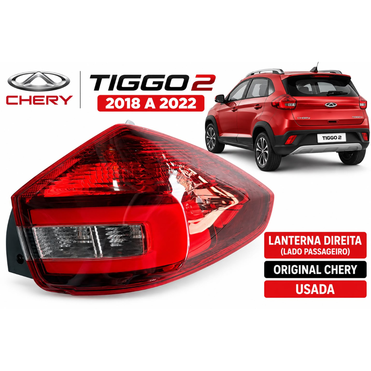 Lanterna Traseira Com Led Chery Tiggo 2 Vermelho