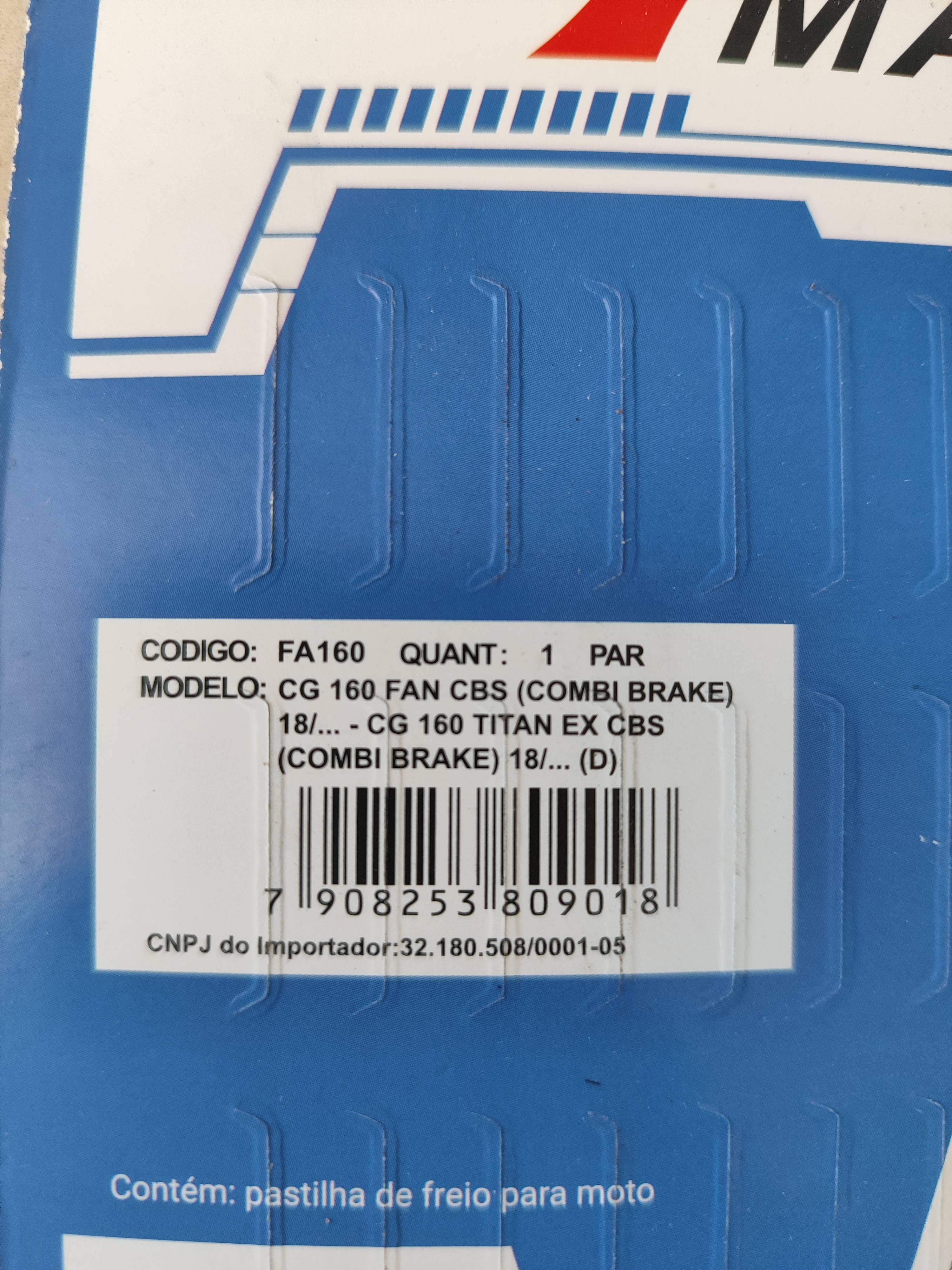 PASTILHA DE FREIO COMBINADO HONDA 160 - Imagem 2