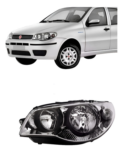 Farol Palio 2004/2015 Canhão Preto Fundo Cromado  Esquerdo Esquerdo/motorista