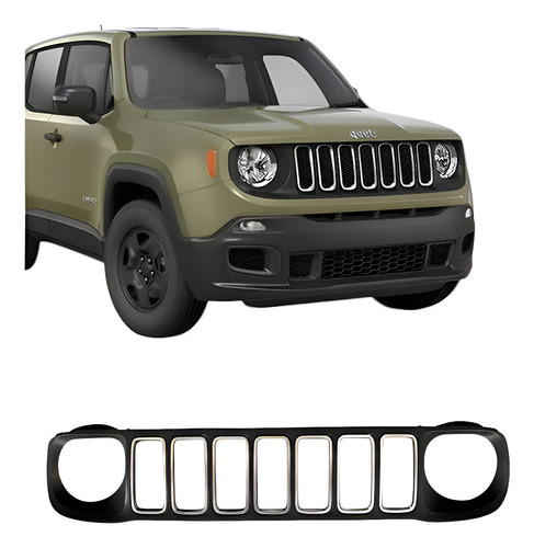 Grade Dianteira Jeep Renegade 2015 À 2018 Com Aro Cromado Preto Cromado