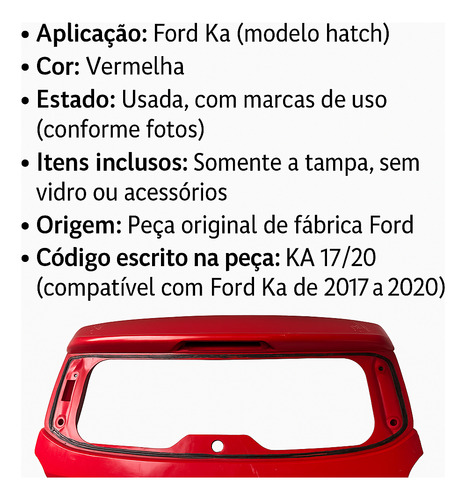Tampa Do Porta Malas Ford Ka Ka E3b5/a40010/aa/. Vermelho