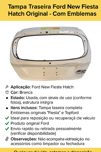 Tampa Traseira Ford New Fiesta Hatch Org 8a6z5840010a-1. Branco