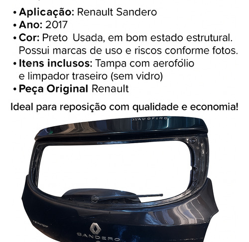 Tampa Do Porta Mala/tampa Traseira Sandero 17 Usd 901006398r Preto