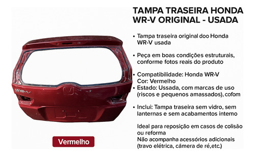 Tampa De Mala/tampa Traseira Honda Wr-v Usada 68100tfwk00zz Bordô - Imagem 1