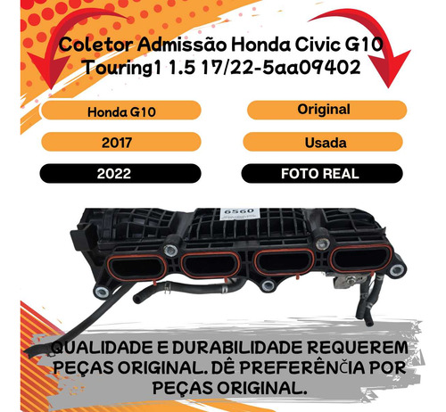 Coletor Admissão Honda Civic G10 Touring1 1.5 2017 A 2022 - Imagem 2