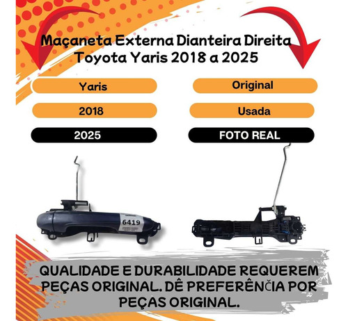 Maçaneta Externa Dianteira Direita Toyota Yaris 2018 A 2025 Preto Dianteira - Imagem 2