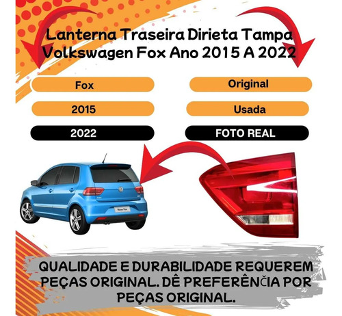 Lanterna Traseira Dirieta Tampa Volkswagen Fox 2015 A 2022 - Imagem 2
