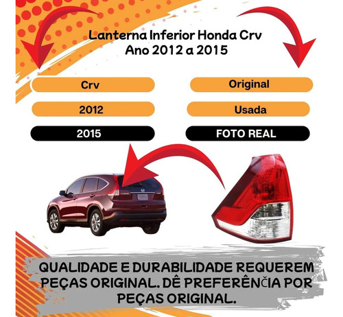 Lanterna Inferior Honda Crv Ano 2012 A 2015 Original Vermelho E Transparente - Imagem 2