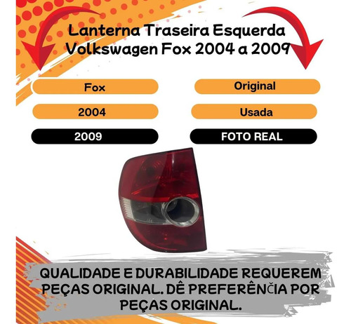 Lanterna Traseira Esquerda Volkswagen Fox 2004 A 2009 Esquerdo/motorista Vermelho E Transparente - Imagem 2