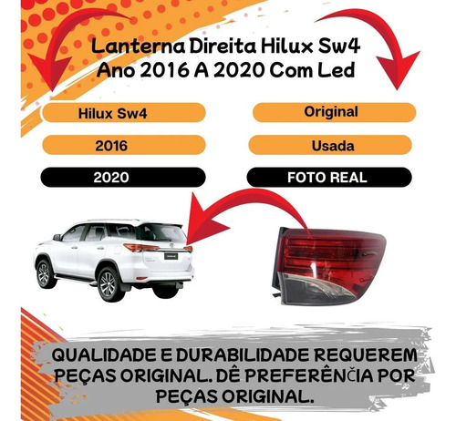 Lanterna Direita Toyota Hilux Sw4 2016 A 2020 Led Original - Imagem 4