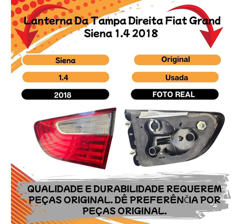 Lanterna Da Tampa Direita Fiat Grand Siena 14 2018 Direito/passageiro Vermelho E Transparente - Imagem 2