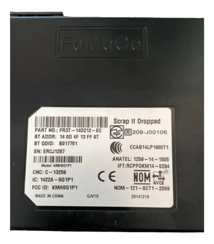 Modulo Central Sync Bluetooth Ford Ranger Fr3t 14d212 Ec Preto - Imagem 2