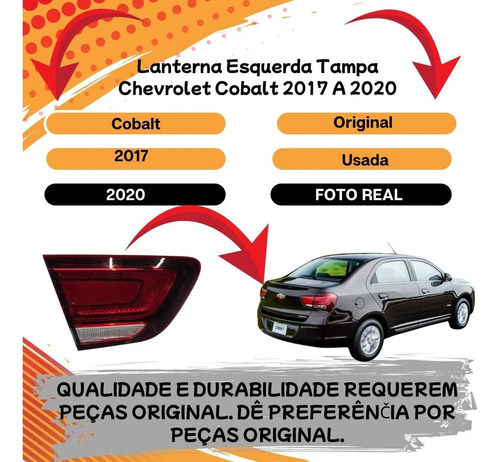 Lanterna Esquerda Tampa Chevrolet Cobalt 2017/2020 Original Vermelho E Transparente - Imagem 2