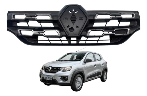 Grade Dianteira Renault Kwid 2017 2018 Preto Brilhante - Imagem 1