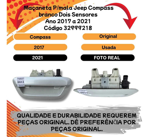 Maçaneta P/mala Jeep Compass Branco Dois Sensores 2017 A2021 - Imagem 2
