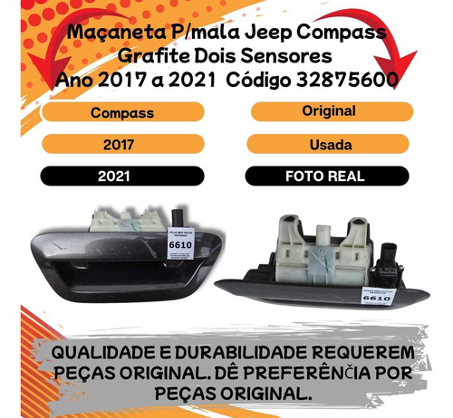 Maçaneta P/mala Jeep Compass Grafite Dois Sensores 2017 A 21 - Imagem 2