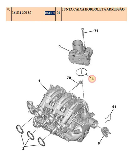 Junta Tbi Corpo Borboleta Peugeot 208 1.0 Firefly Original - Imagem 3