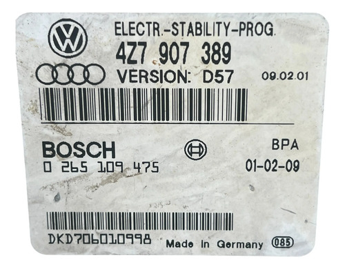 Módulo Abs Esp Audi A6 Allroad 4z7 907 389 Bosch 0265109475 Cinza