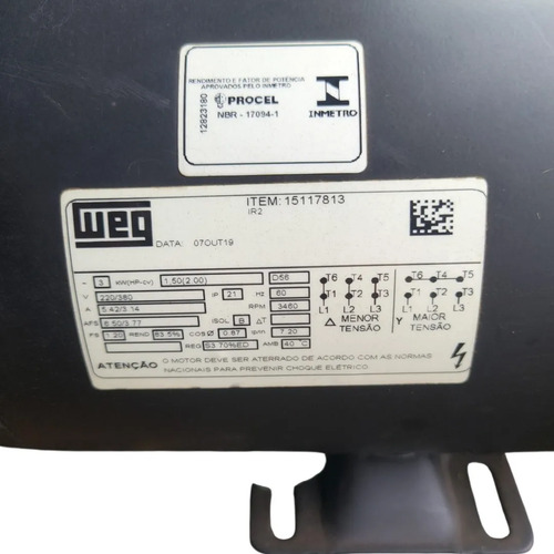 Motor Elétrico Trifásico Weg 2 Cv (alta Rotação)  Usado - Imagem 2