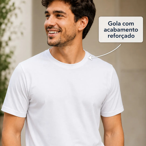 Camiseta Branca Lisa Básica Manga Curta Gola Redonda Branco G - Imagem 2