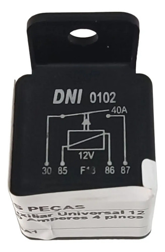 Relê Auxiliar Universal 12 Volts 40 Amperes 4 Pinos Preto