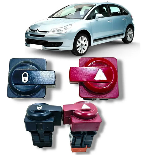 Botão Pisca Alerta Trava Porta Citroën C4 Pallas 2008 A 2010 Preto