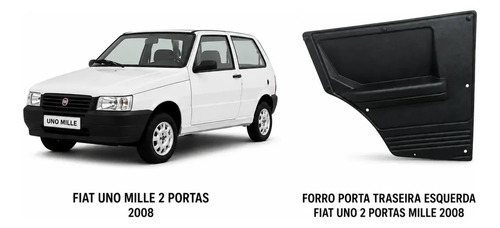 Forro Porta Traseira Esquerda Fiat Uno 2 Portas Mille 2008 Preto
