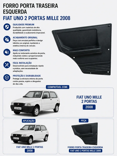 Forro Porta Traseira Esquerda Fiat Uno 2 Portas Mille 2008 Preto - Imagem 2