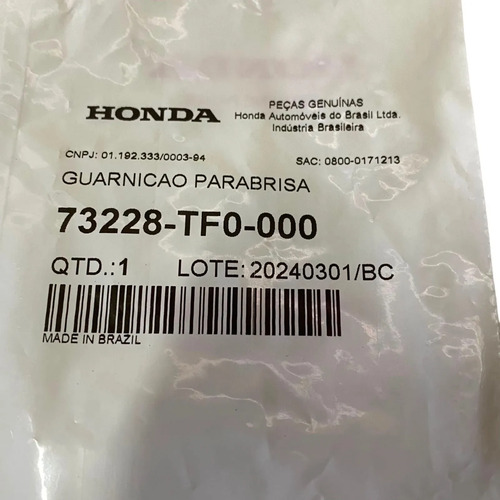 Borracha Guarnição Vedação Parabrisa Honda Fit 2009 2014 Oem - Imagem 3