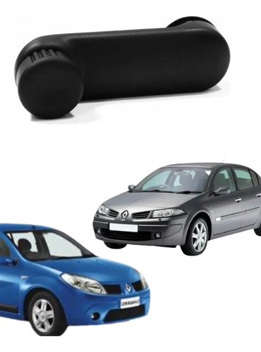 Manivela Abrir Vidro Porta Clio Kangoo Logan Sandero Preto - Imagem 2